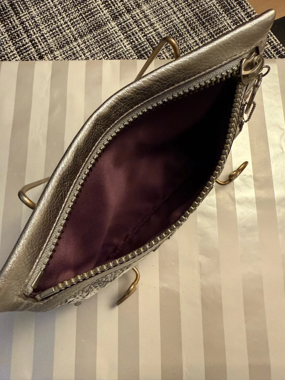 Coach Poppy Silver Sequin XL Spotlight Wristlet – Upcycled Art Piece 🦋✨